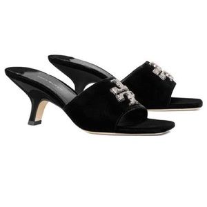 New in box, Tory Burch, Eleanor pavé mule, sandal and black suede, rare size 11